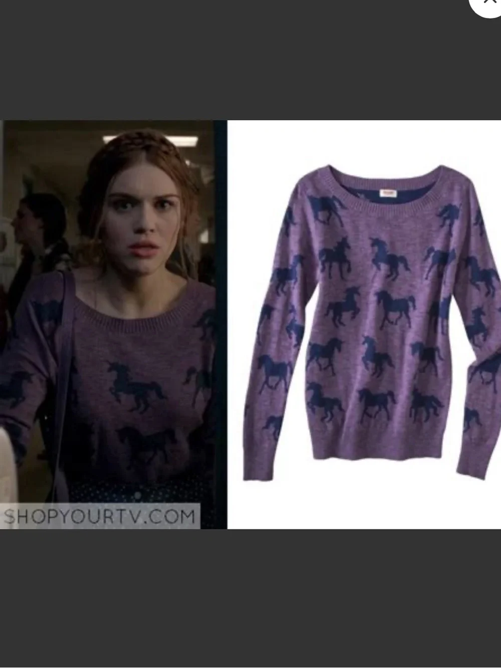 Mossimo purple and blue unicorn sweater size M ASO Teen Wolf Lydia Martin